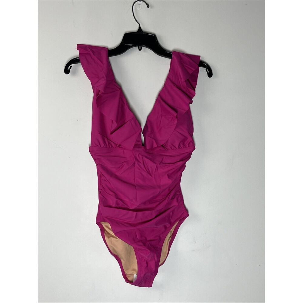 J. Crew Magenta Ruffle One-Piece Swimsuit